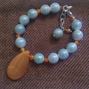 Morning Fog & Falling Leaves! Beaded Fall Bracelet! Dove Gray + Orange Agate